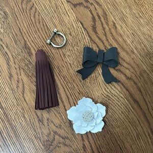 Leather Bag Flair Set - PLG Merlot Tassel, white flower, and black bow
